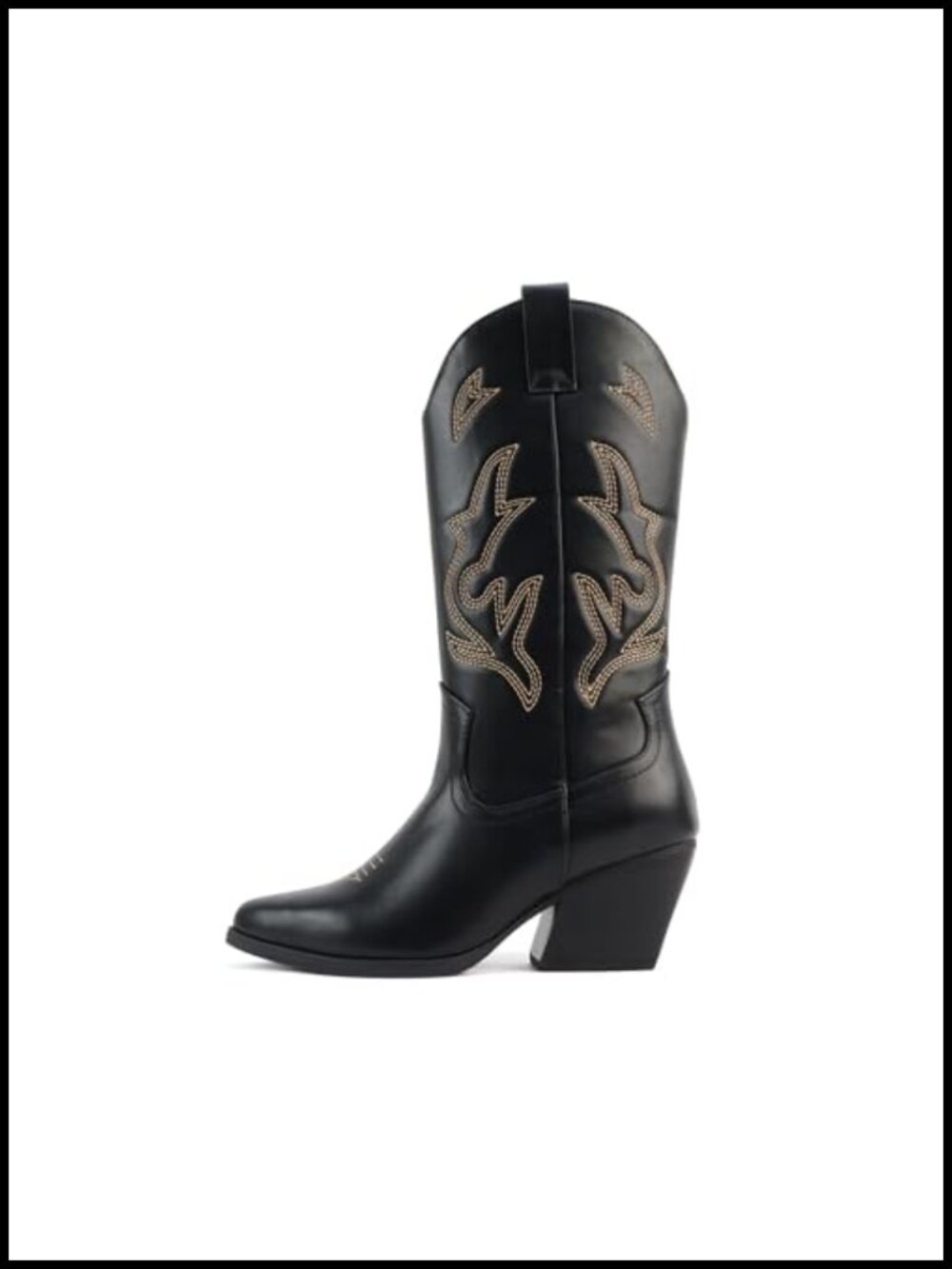 Western Cowboy Stitched Pointed Toe Mid Calf Boots Low Block Heel